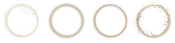 金色光环素材。闪耀的发光光环，带有闪光、灰尘叠加和闪光圆圈边框。矢量金色发光圆形边框，孤立在透明背景上，用于奢华设计项目。图片下载