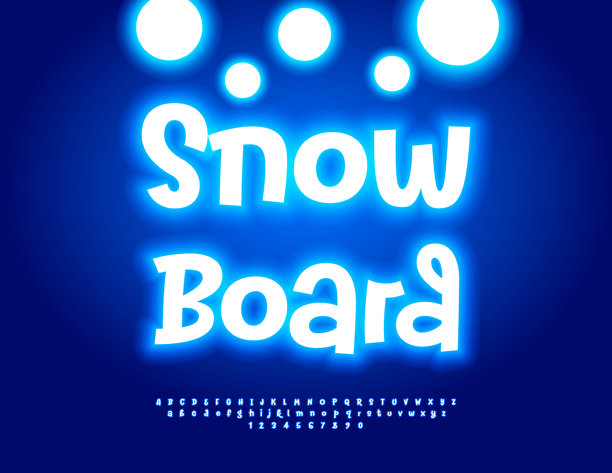 矢量潮流横幅，适用于极限运动和冬季活动的单板滑雪。蓝色字母数字集合。图片下载