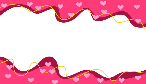 情人节爱心边框背景。浪漫的波浪抽象边框。散落爱心的粉色波浪背景。带有白色复制空间的浪漫背景。图片下载