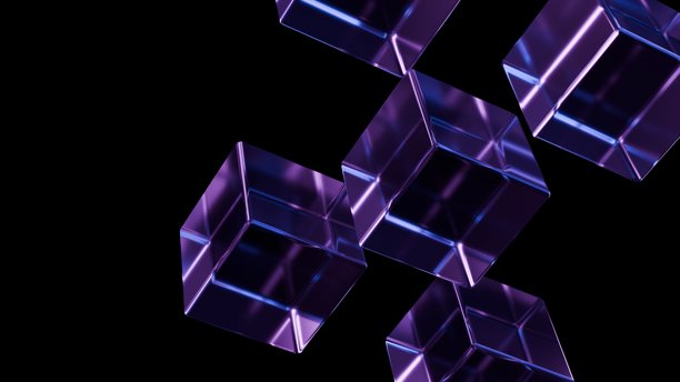 深色背景上的抽象几何立方体，3D渲染。图片下载