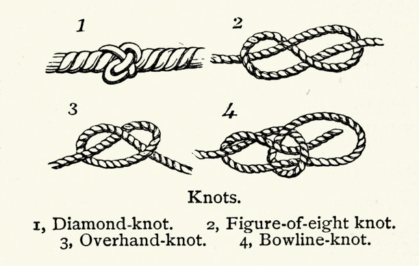 历史，绳结，钻石结，数字八字结，单套结，帆索结，复古插画，19世纪，维多利亚时代图片下载