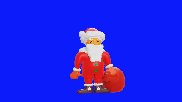 圣诞老人，蓝白单色。三维渲染插画。图片下载