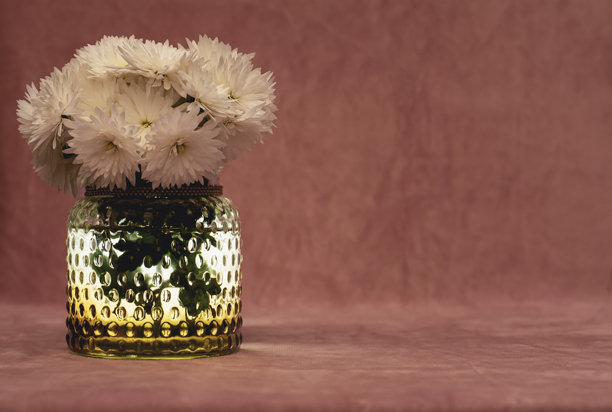 照片展示了花瓶里的白色菊花。图片下载