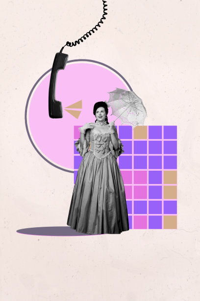 独家图片，竖版照片拼贴，快乐的公爵夫人女孩，舞蹈场合，电话听筒，呼叫中心，接听，电信图片下载