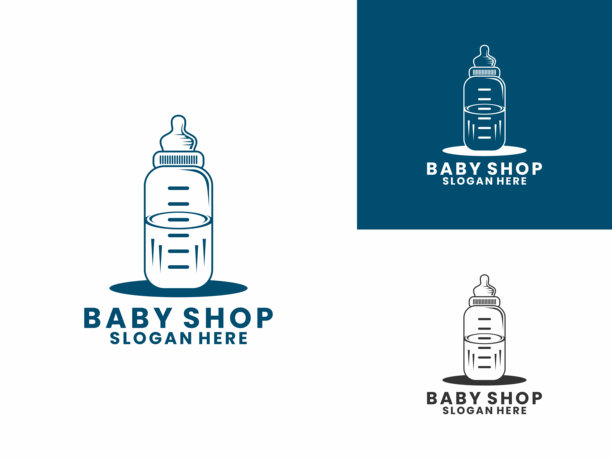 婴儿奶瓶插画Logo设计矢量模板。婴儿用品店Logo设计矢量模板图片下载