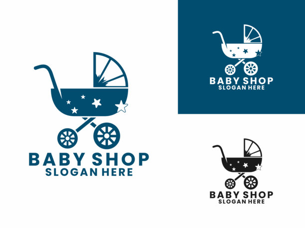 婴儿车插画标志设计矢量模板。母婴店标志设计矢量模板图片下载