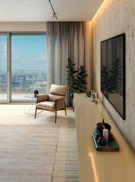 宽敞奢华的现代明亮室内设计客厅模型插画，3D渲染图图片下载