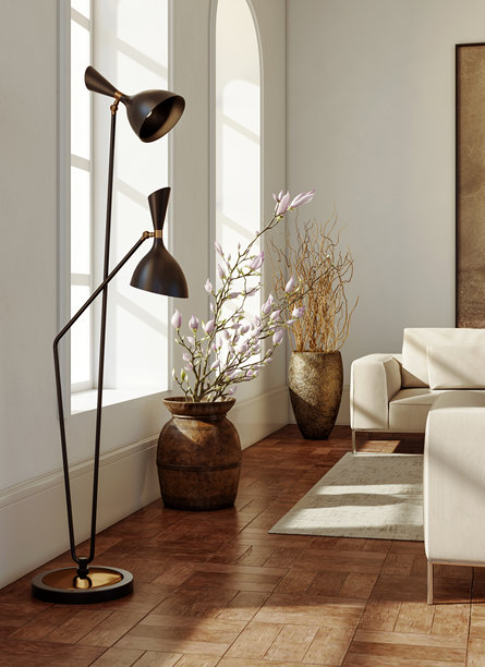 宽敞奢华的现代明亮室内客厅样板图插画，3D渲染图图片下载