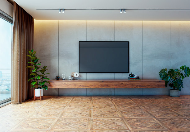 宽敞奢华的现代明亮室内客厅样板图插画，3D渲染图图片下载