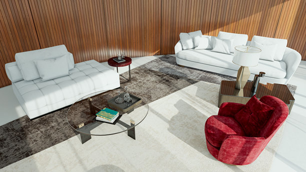 大型豪华现代明亮室内客厅样板图插画三维渲染图图片下载