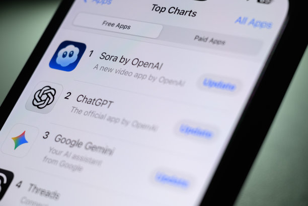 OpenAI Sora、ChatGPT 和 Google Gemini 登顶应用商店免费应用排行榜图片下载