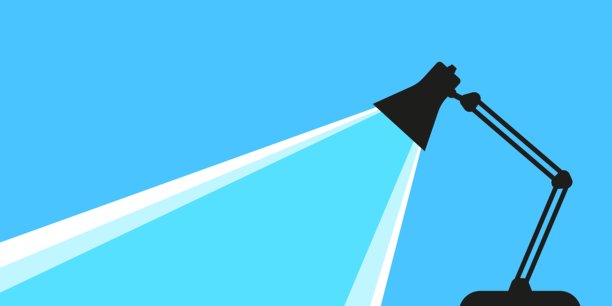 极简主义台灯插画，在浅色背景上发出蓝色光束，象征着专注、清晰和现代工作空间美学。图片下载