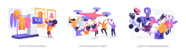 创意与零售服务机器人抽象概念矢量插画图片下载