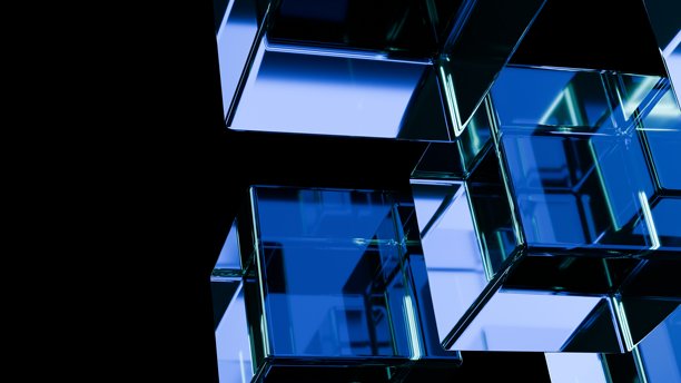 抽象几何立方体在黑暗背景上，3D渲染。图片下载