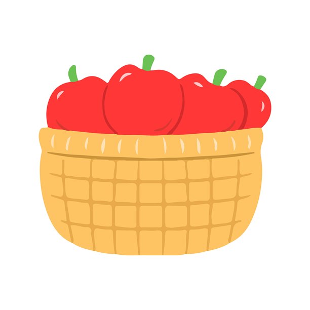 红苹果水果篮卡通剪贴画插画，用于丰收主题图片下载