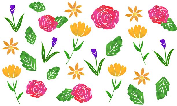 水彩风格的花卉和叶子图案背景插画图片下载