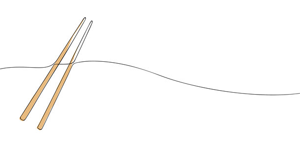筷子的一笔画连续线条画。亚洲美食、饮食文化、餐厅、寿司或餐饮概念设计和印刷模板的简约矢量插画图片下载
