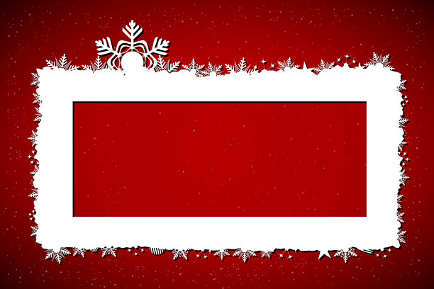 横向深色鲜艳的红酒红圣诞新年节日矢量背景，带有白色雪花边框，可供复制空间，水印闪烁的雪点，如同撒落的闪亮尘埃的闪光星。图片下载