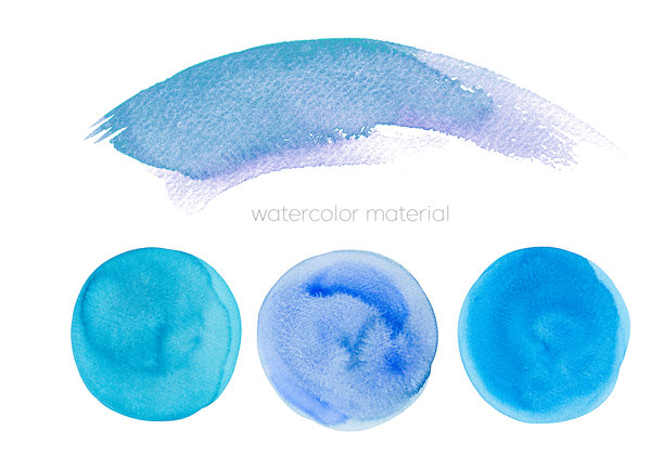 夏日水彩元素，圆形图案和笔触，插画素材图片下载