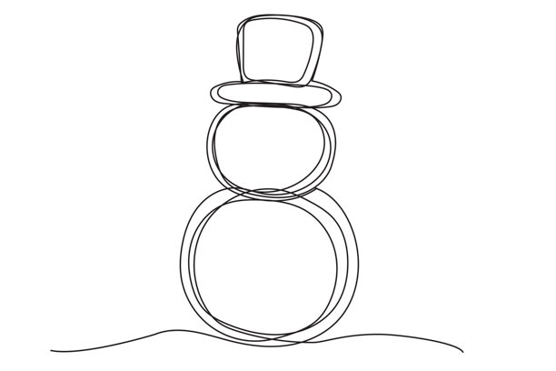 冬季节日装饰雪人线条艺术。圣诞节或新年贺卡模板。可爱卡通雪人角色线描插画。节日家庭派对邀请函设计吉祥物图片下载