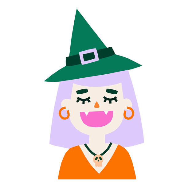 可爱的简约万圣节角色矢量插画，有趣的巫婆剪贴画。图片下载