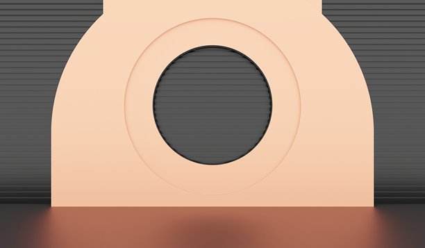 展厅，舞台，奢华金色，深色木格栅，3D插画图片下载