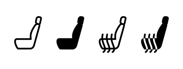 车辆座椅图标。带渐进式加热元件的汽车座椅矢量图。汽车舒适度和温度控制功能符号。冬季驾驶装备标志。汽车内饰图标。图片下载