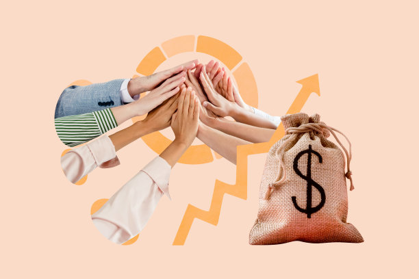 人类手部团队合作击掌达成协议的趋势草图3D照片拼贴，象征着金钱、美元、箭头、进步和发展图片下载