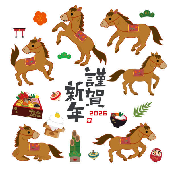 2026马年新年贺卡，插画素材图片下载