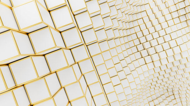 抽象的白色和金色立方体波浪背景，3D渲染图片下载