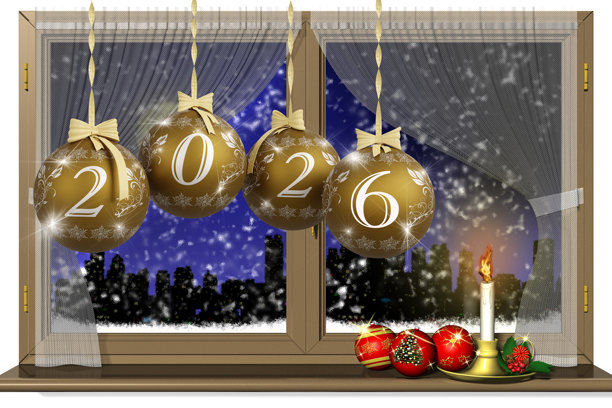 2026年新年与圣诞装饰 - 3D插画图片下载