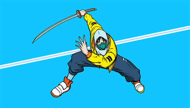 矢量动画赛博朋克武士素材插画图片下载