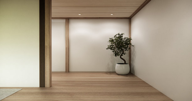 建筑与室内概念 空房间和木板墙背景 3D插画渲染图片下载