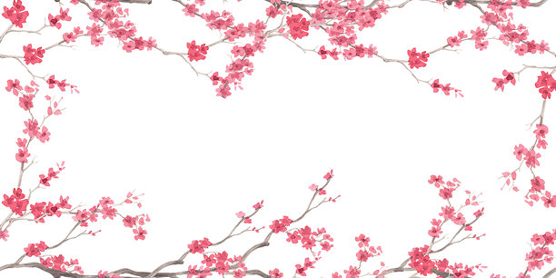 樱花的柔和边框。手绘水彩插画。适用于面料、壁纸、贺卡、设计、装饰和插画。图片下载