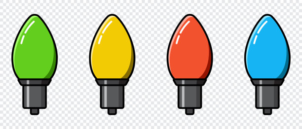 现代灯泡。彩色灯泡。装饰用的彩色灯光。节日装饰品套装。矢量插画图片下载