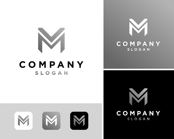 字母 MV 字母组合 初始字母 现代 简约 轻奢 几何矢量设计插画图片下载