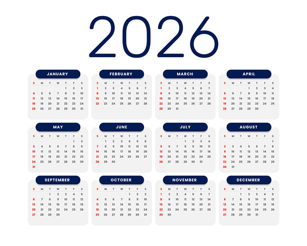 可打印的2026年办公文具台历模板图片下载