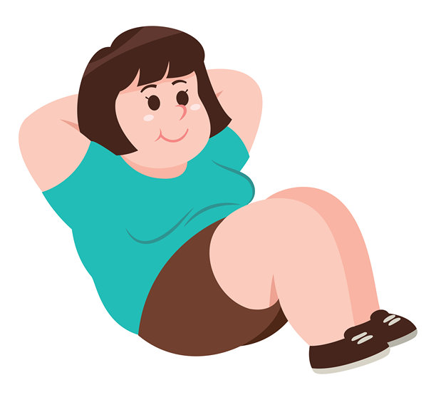 卡通超重女性仰卧起坐运动插画图片下载