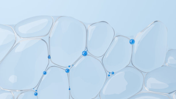 抽象蓝色透明质酸气泡纹理背景，3D插画图片下载