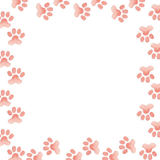 粉色猫爪印。手绘水彩画框。可用于您项目的可爱边框。柔和色彩的简约插画。图片下载
