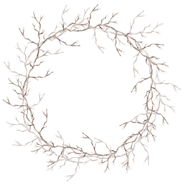 一个有树枝的圆形花环。孤立的水彩插画，适用于生态项目、旅行社、室内设计、海报、明信片和包装。图片下载