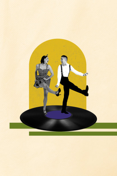 3D草图图像，垂直拼贴，快乐的女孩和男孩站在一起，庆祝活动中的黑胶唱片，复古音乐，庆祝，节日图片下载