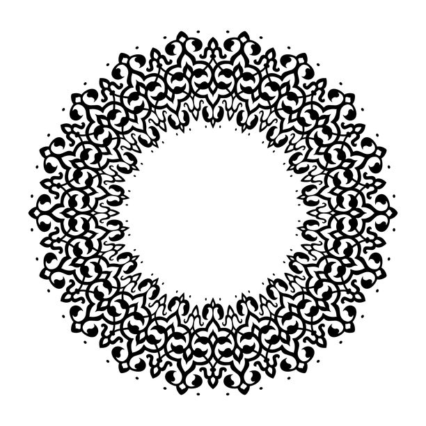 民族风单色圆形边框图案。圆形边框，带有复杂、重复的装饰图案。装饰性边框，带有精致的花卉、漩涡图案的传统美学。图片下载