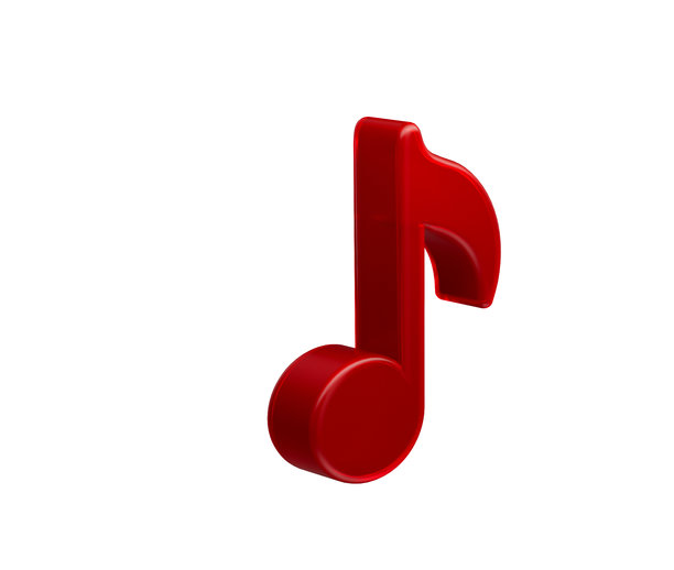 一张色彩鲜艳的红色音符图标，带有光泽效果，代表音乐和声音。3D插画图片下载
