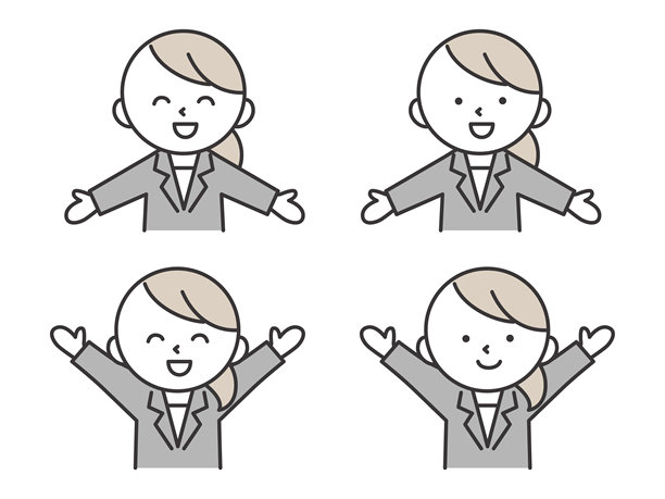 一名穿着西装的女性伸展双臂摆出造型的插画集图片下载