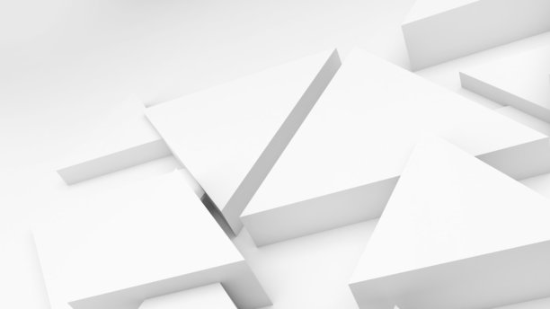 抽象几何背景，白色三角形浮雕，高低错落，可用于为视觉或背景图片添加不同信息，3D渲染图片下载