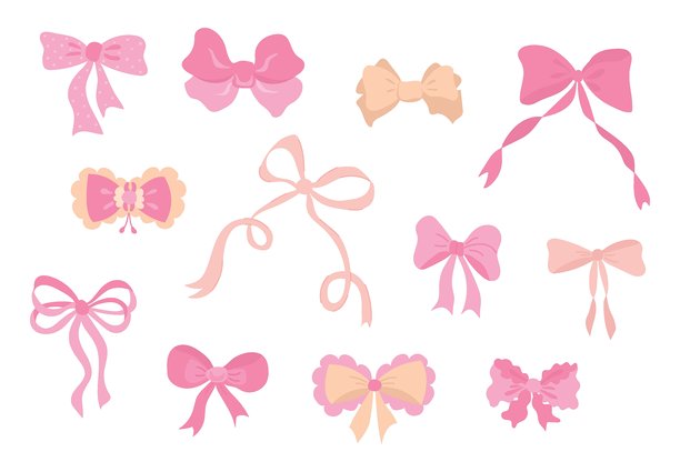 粉色蝴蝶结插画集。娇媚的蝴蝶结。白色背景，孤立图片下载