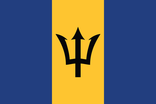 巴巴多斯国旗：标准比例、颜色和尺寸的矩形旗帜，电脑矢量插画。图片下载