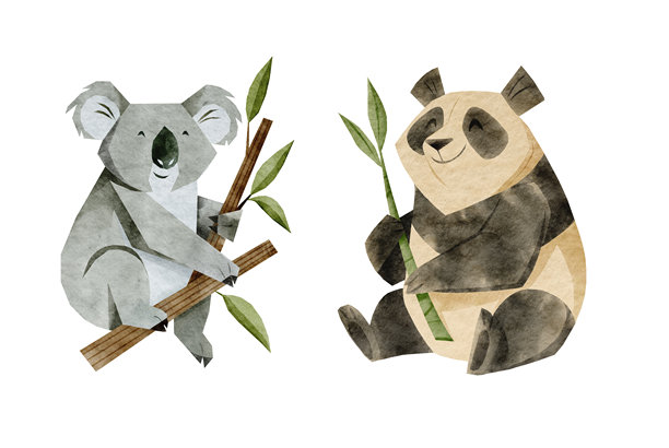 水彩考拉和熊猫插画集图片下载