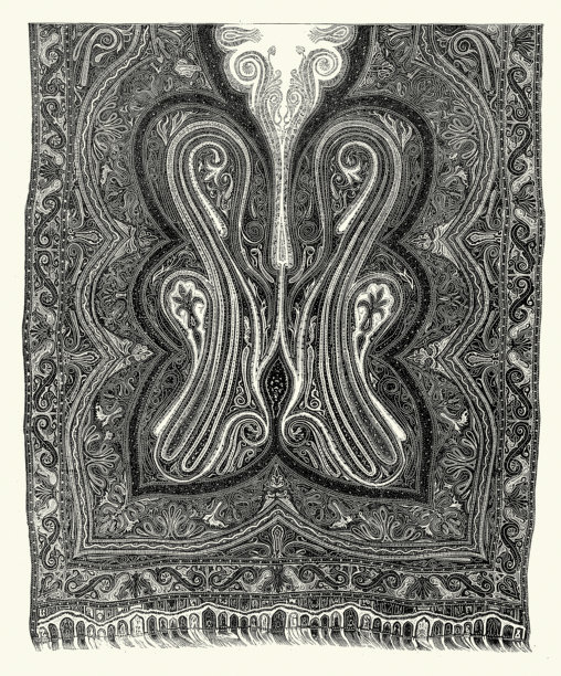 历史，装饰艺术，华丽的羊绒披肩，作者：Verde-Delisle，复古插画，19世纪，19世纪60年代图片下载